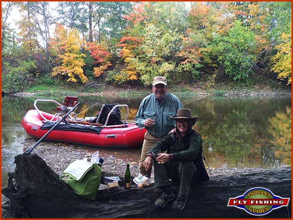 Anniversary flyfishing float on the White River in Carmel, Indiana